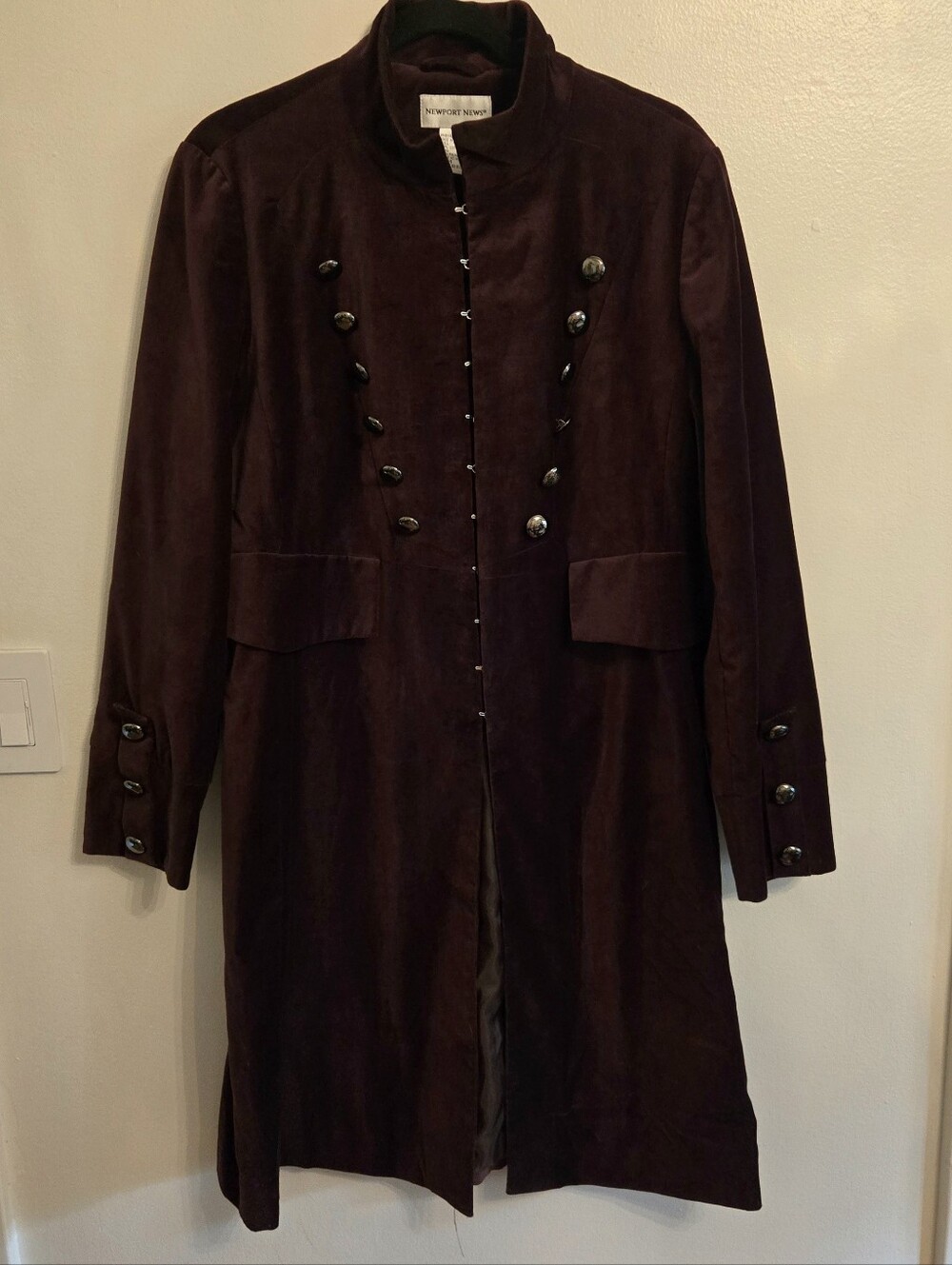 Newport News Vintage Purple Cotton Velvet Military Steampunk Style Coat Size 14